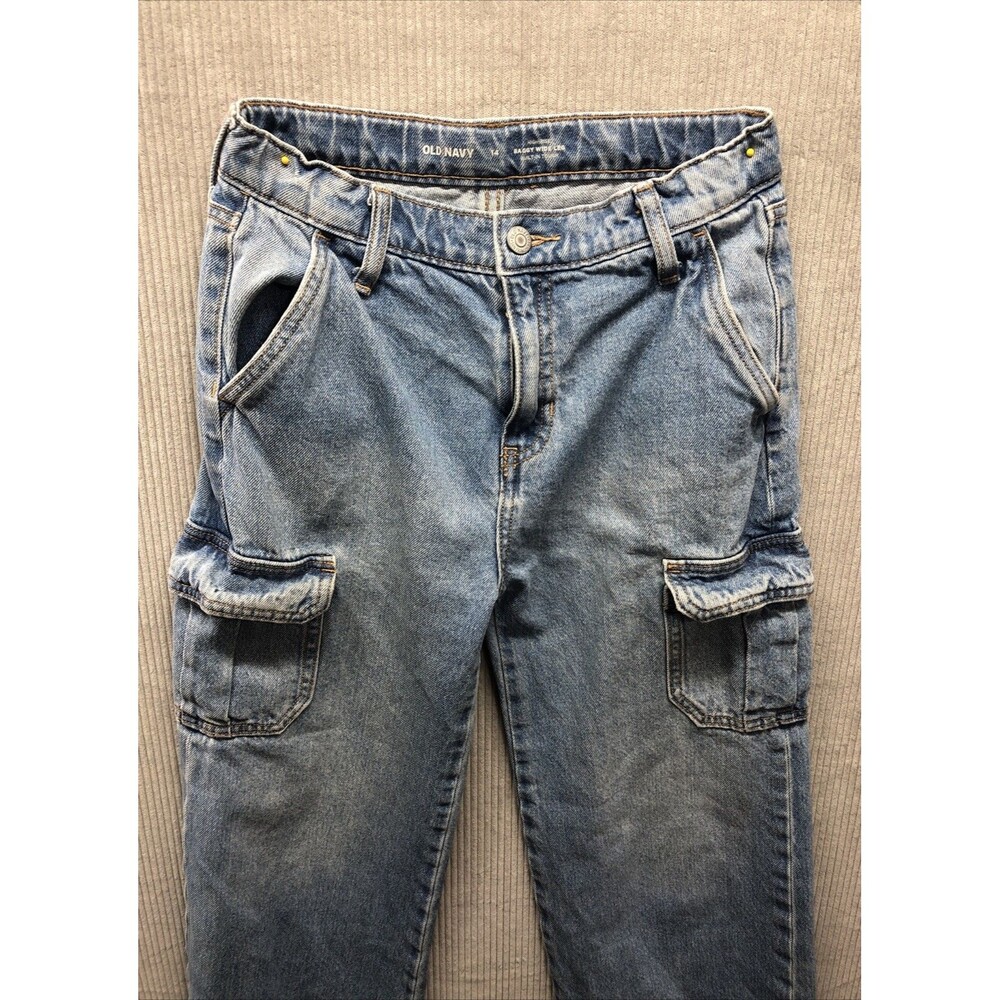 Old Navy Unisex Denim Jeans Size 14 Baggy Wide Leg Built In Tough Cargo Pocket